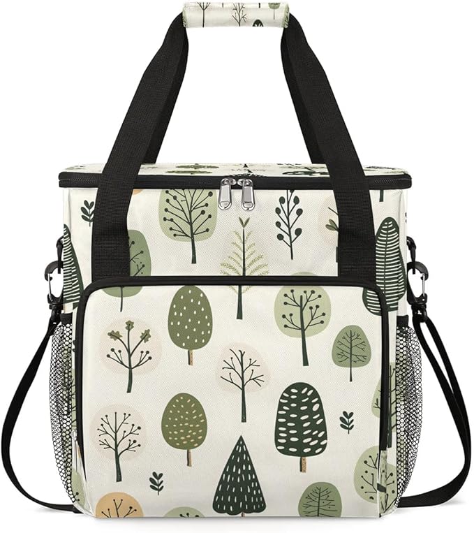 Cute Trees Print Coffee Maker Carrying Bag Compatible with K-Mini or K-Mini Plus Portable Single Cup Coffee Maker Case with Pockets for K Cup Pods