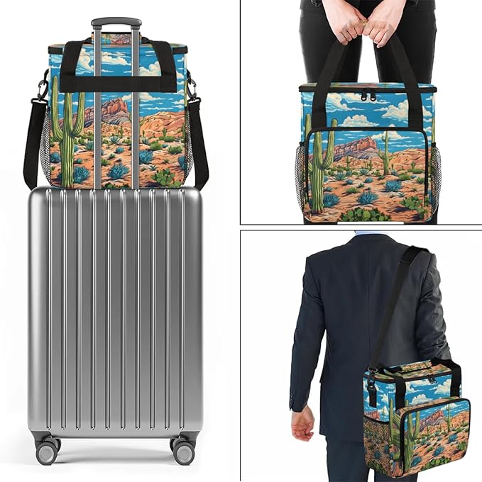 Cactus Tropical Coffee Maker Travel Bag for Keurig K-Mini/K-Mini Plus Insulated Waterproof Tote with Pockets for K-Cup Portable Single-Serve Brewer Case