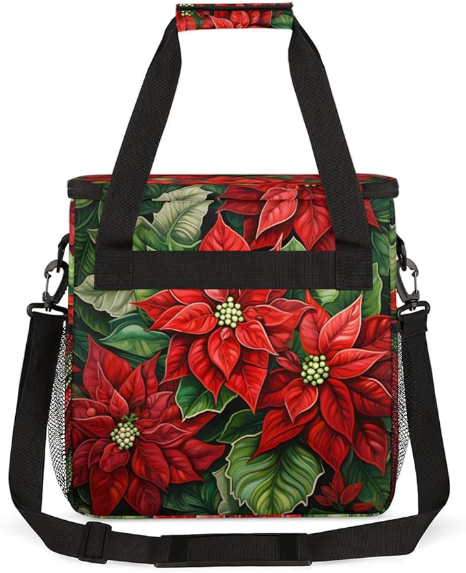 Holly Berry Flowers Coffee Maker Carrying Bag Colorful Flowers Travel Storage Bag Compatible with K-Mini or K-Mini Plus Single Serve Coffee Brewer Carrying Case with Pockets &amp Shoulder Strap