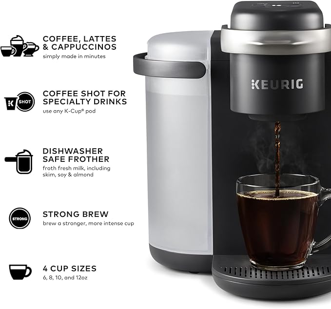 Keurig K-Cafe Single-Serve K-Cup Coffee Maker Latte Maker and Cappuccino Maker Comes with Dishwasher Safe Milk Frother Coffee Shot Capability Compatible with all Keurig K-Cup Pods Dark Charcoal