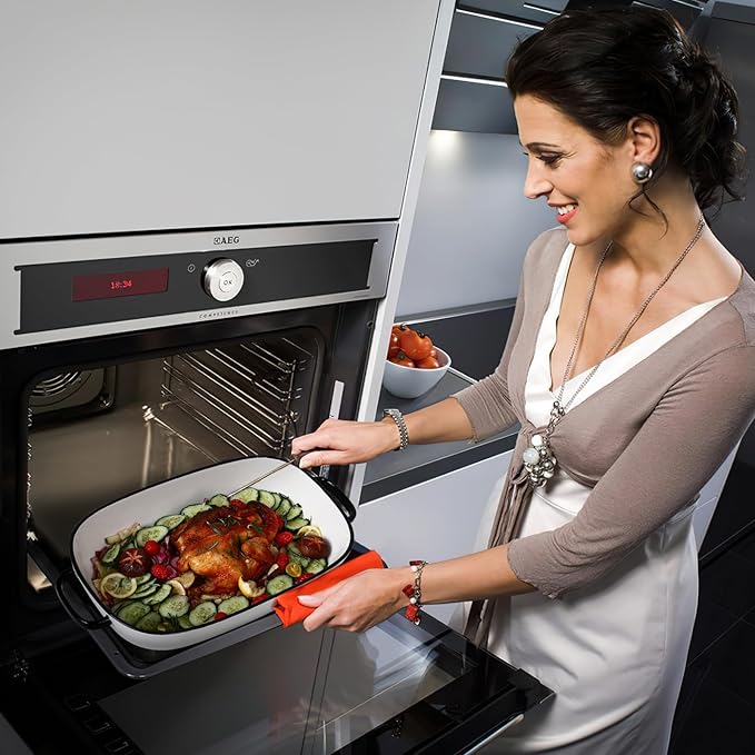 4.5 Quart Ceramic Baking DishServing Bakeware for CasseroleLasagnaGratinBroilingRoastingand Baking.Large Deep 14x10x3.11 inches PanSafe for Oven Microwave Refrigerator Disinfection Cabinet and
