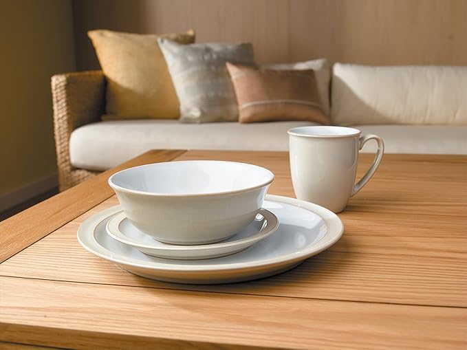 Denby - Linen Cream Coffee Mugs - Set of 2-330ml Stoneware Tea Mug Set - Dishwasher Safe Microwave Safe