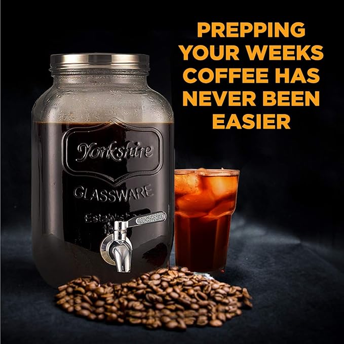 2-Gallon Cold Brew Coffee Maker – Commercial Size Extra Large Glass Dispenser with Metal Spigot Reusable Metal Filter &amp Airtight Lid – Big Batch Brewing by KitchenToolz