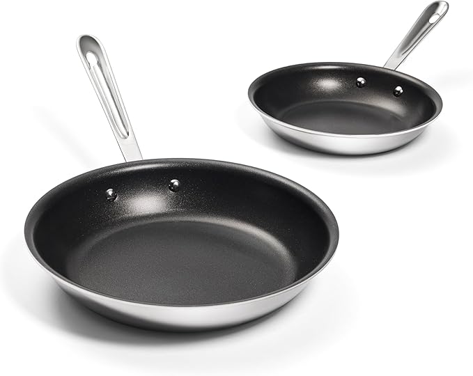 All-Clad Stainless Steel Pro Nonstick Frying Pan Set – 8 &amp 10 Inch Skillets Induction Compatible Oven &amp Broiler Safe to 500°F Professional Cookware Silver