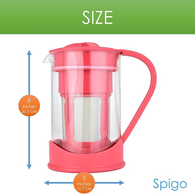 Cold Brew Coffee Maker 1 Liter (4-Cups) Capacity Great for Flavorful Iced Coffee That Stays Fresh Longer Borosilicate Glass Easy Cleaning Fun Ideas and Recipe Booklet 8x5 Inches Red