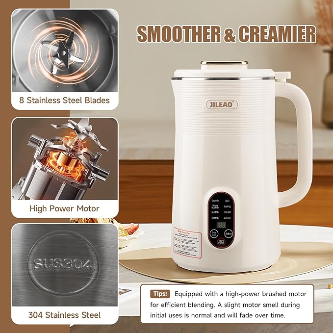10 in 1 Almond Milk Maker &amp Nut Milk Maker Machine 35oz Automatic Soy Oat Coconut Milk Juice &amp Porridge Maker with 8 Blades Delay Start Keep Warm Boil Water Self-Cleaning Cream