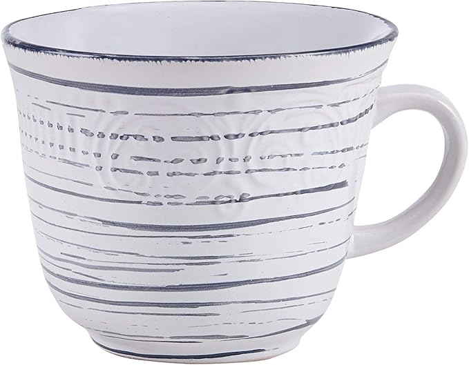 Pfaltzgraff Isabella 16-Piece Stoneware Dinnerware Set Service for 4 - Handpainted Unique Glazed Finish - Includes Dinner Plates Salad Plates Bowls Mugs - Dishwasher &amp Microwave Safe (Gray)
