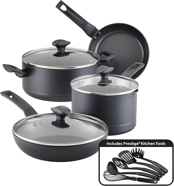 Farberware Power Base Nonstick Cookware/Pots and Pan Set 12 Piece - Matte Black