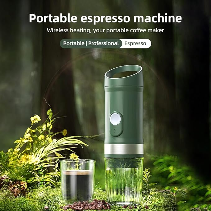Portable Electric Espresso Coffee Machine Cordless Heat and Cold Brew 3oz Single Serve Mini Coffee Maker with 3-in-1 Coffee Powder/N Sule/DG Sule 20Bar Pump Pressure Reable 9600mAh Battery