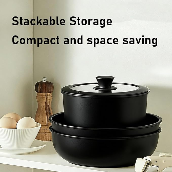 Pssopp Pots and Pans Set Aluminum Nonstick Cookware Set with Detachable Handle Dishwasher Safe for Kitchen Cooking