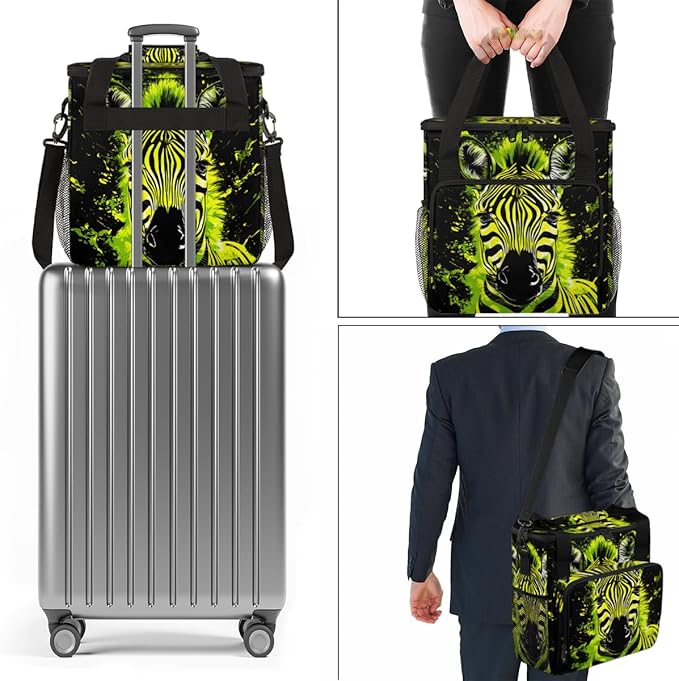 Neon Zebra Coffee Maker Carrying Bag Portable Travel Storage Tote Bag Compatible with K-Mini or K-Mini Plus Single Serve Coffee Brewer Carrying Case with Multiple Pockets &amp Shoulder Strap