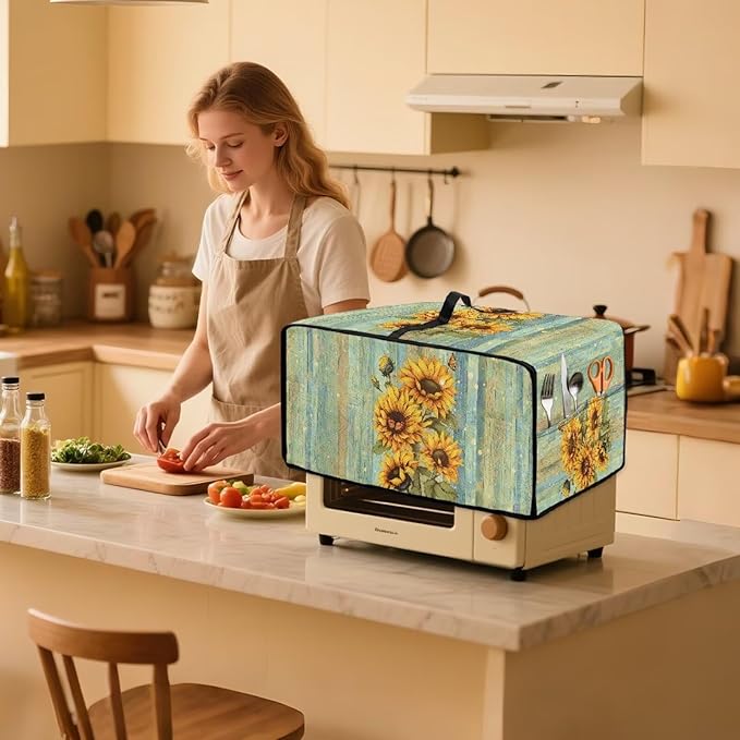 Doojoayie Sunflower Appliance Covers 6 Slice Toaster Cover Universal Fit Kitchen Small Appliance Dust Protector Compatible with Toaster Oven/Bread Machine/Air Fryer