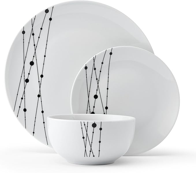 Studio Nova Linear Symphony 12 Piece Dinnerware Plate Bowl Set Service for 4
