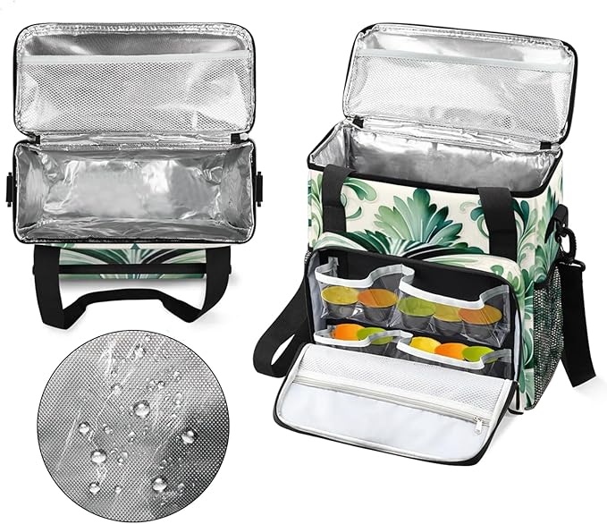 Green Floral Print Coffee Maker Travel Bag for Keurig K-Mini/K-Mini Plus Insulated Waterproof Tote with Pockets for K-Cup Portable Single-Serve Brewer Case