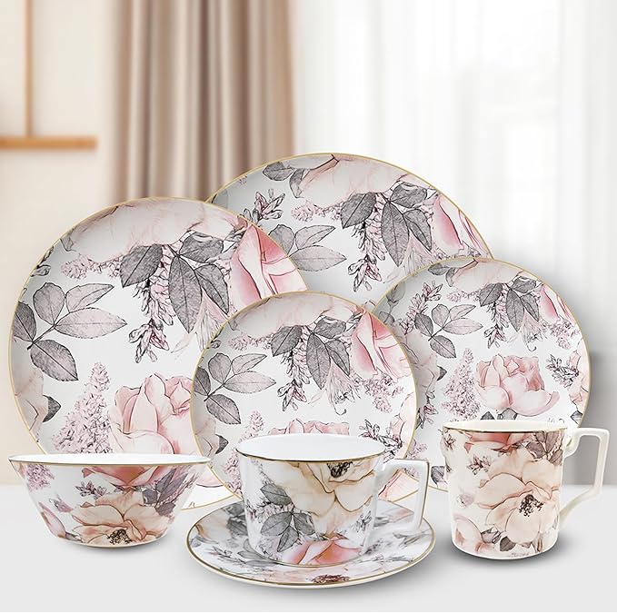 Romantic countryside Bone China Dinnerware Sets Service for 6Delicate afternoon tea Dinnerware SetSteak Dinner Plates Dish Set Includes coffee cup