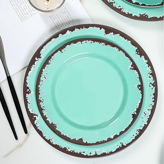 Rustic Melamine Dinnerware Set12-Piece Plates and Bowls SetsYinshine Unbreakable Melamine Dish SetLightweightService for 4Dishwasher SafeGreen
