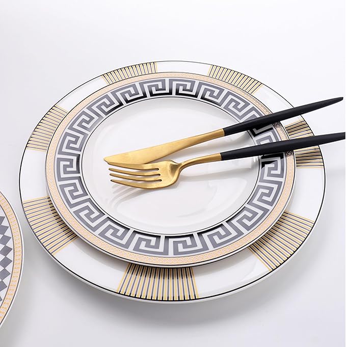 Luxury Dinnerware Set for 6 24 Pieces Black and Gold Striped Dishes Set with Teacup snd Saucer Bone China Plate Sets for Brunch Housewarming Anniversary Present