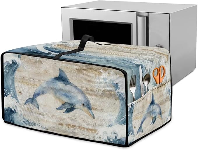 Dolphin Print Toaster Oven Air Fryer Cover Heavy Duty Bread Maker Machine Covers with Accessory Pockets Kitchen Small Appliance Accessories M