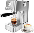 Sorgente 20 Bar Espresso Machine Stainless Steel Coffee Maker with Milk Frother 1350W Fast-Heating for Home Cappuccino &amp Latte Visible Pressure Gauge Silver