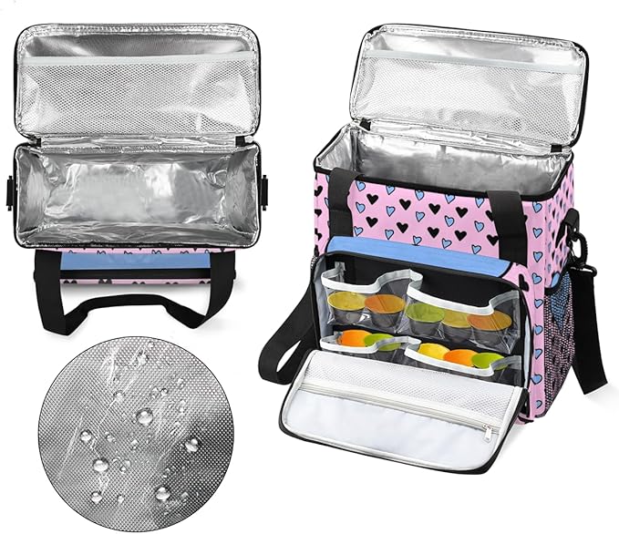 Pink &amp Blue Heart Coffee Maker Carrying Bag Portable Travel Storage Tote Bag Compatible with K-Mini or K-Mini Plus Single Serve Coffee Brewer Carrying Case with Multiple Pockets &amp Shoulder S