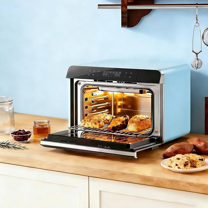 ROBAM Toaster Air Fryer Combi Oven Countertop Steam Oven 20-in-1 with Convection Steam Roast &amp Bake Multi-Stage Cooking Self-Clean 7 Modes 30 Built-In Recipes for Kitchen Pizza Baking (Blue)