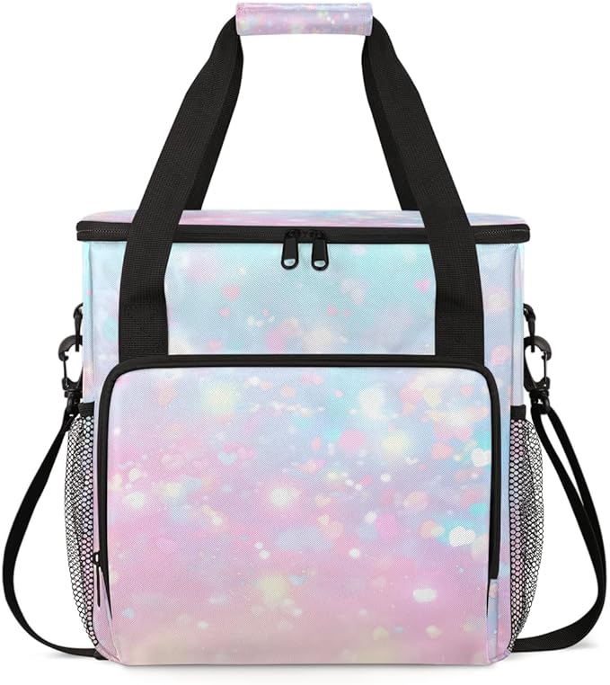 Glitter Coffee Maker Carrying Bag Pink Sequin Portable Travel Storage Tote Bag Compatible with K-Mini or K-Mini Plus Single Serve Coffee Brewer Carrying Case with Multiple Pockets &amp Shoulder Str