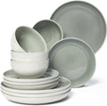 Stoneware Dinnerware Sets Service for 12 36 pcs Reactive Glaze Plates and Bowls Sets Handmade Ceramic Dish Set Highly Chip and Crack Resistant Modern Plate Set Gradient Green