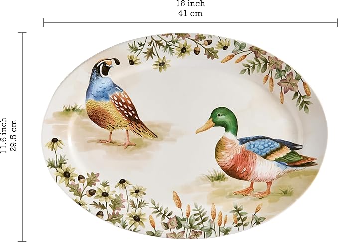 Bico Autumn Birds 16 plus 14 inch Oval Platters Set Set of 2 Microwave and Dishwasher Safe for Serving Fish Chicken Turkey