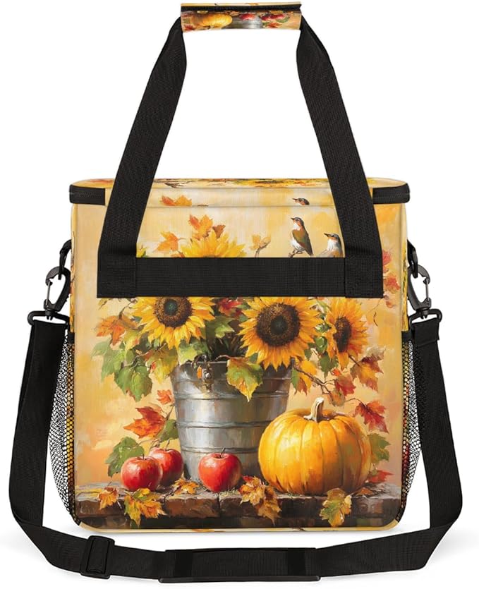 Sunflower Pumpkin Apple Bird Coffee Maker Carring Bag Travel Carrying Storage Tote Bag Compatible with Keurig K-Mini or K-Mini Plus Portable Single Serve Coffee Brewer Case with Pockets