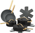 Nonstick Ceramic Cookware Set (12 Piece) Pots Frying Pans Lids and Kitchen Storage Oven Safe Pan Set &amp Compatible with All Stovetops - (Black Sesame)