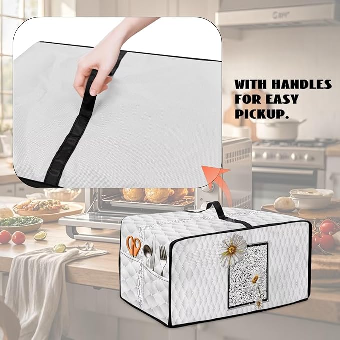 Doojoayie Daisy Toaster Cover 6 Slice Dust-Proof Kitchen Appliance Covers with Top Handle Design Easy to Use 19.7x16x 10 Compatible with Toaster/Kitchen Appliance