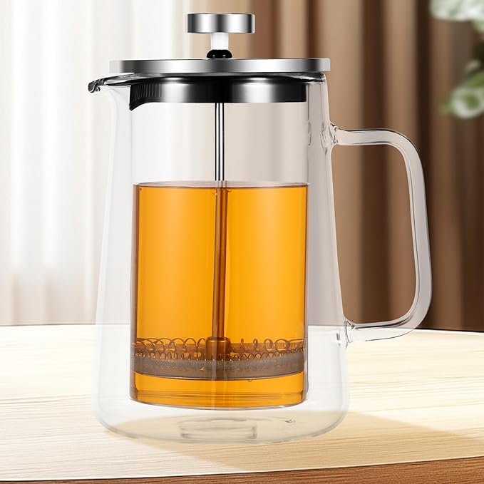 350/650/1000ml French Press Coffee Maker Double Wall Glass French Press Clear French Press Tea Maker Multifunctional Coffee Press Coffee Maker for Home Office (650ML)