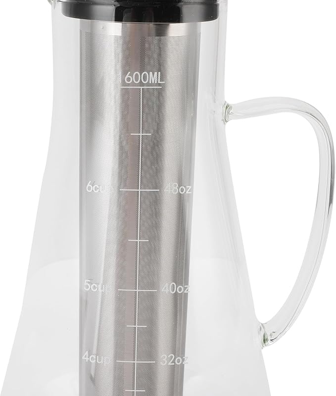 Fafeicy Cold Brew Coffee Maker 1600ML Glass Pitcher with 304 Stainless Steel Filter Leak Proof Lid and Ergonomic Handle with Spout for Iced Coffee Tea and Lemonade