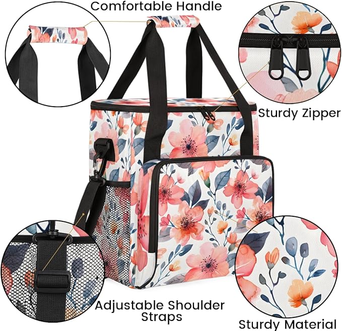Nectar-rich Flowers Coffee Maker Carrying Bag Portable Travel Storage Tote Bag Compatible with K-Mini or K-Mini Plus Single Serve Coffee Brewer Carrying Case with Multiple Pockets &amp Shoulder Str