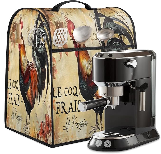 Kitchen Aid Mixer Cover Autumn Rooster Leaves Stand Mixer Cover Compatible with 6-8 Quarts Stand Mixers Dust Covers with Zipper Pocket Foldable Washable Kitchen Aid Organizer Bag