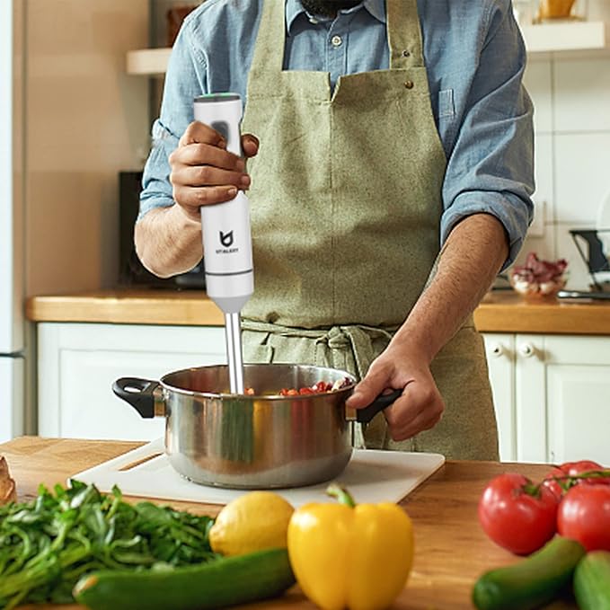 Cordless Hand Blender UTALENT Variable Speed Immersion Blender handheld Rechargeable with USB-C Charging Cable Egg Whisk for Smoothies Milkshakes Hummus and Soups – White
