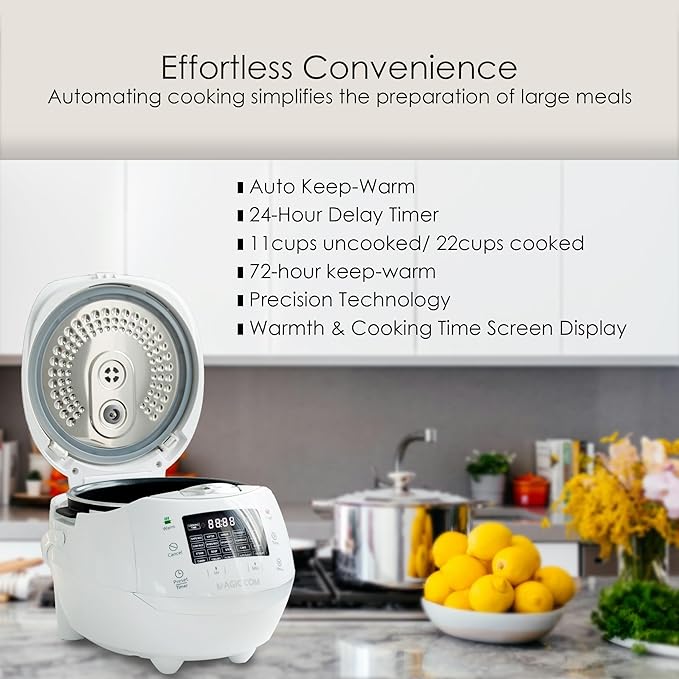 MAGiC COM multi-Functional Digital Rice Cooker 10 Cup Uncooked (20 Cup Cooked) 15-in-1 Programmable Electric Rice &amp Grain Cooker with Auto Clean Non-Stick Pot Steamer Basket 24H Delay Timer a