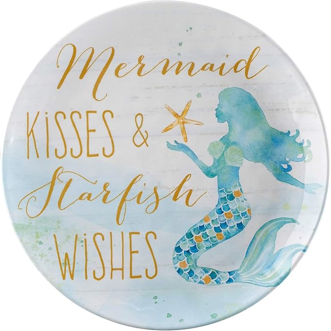 UPware 12 Piece Mermaid Melamine Dinnerware Sets Outdoor Dishes Set Plates and Bowls Sets Service for 4 Blue