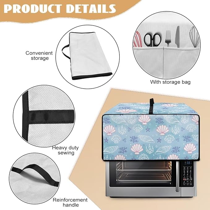 Toaster Oven Cover Faux Linen Polyester Appliances Dust Cover for Convection Toaster Oven Air Fryer with Top Handle Side Pockets Shell Print