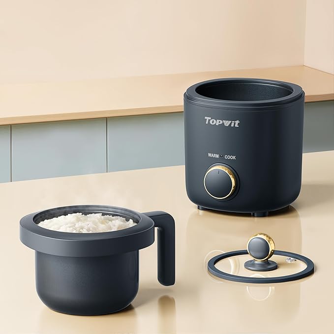 TOPWIT Rice Cooker Small Mini Rice Cooker 2 Cups Uncooked 1.2L Portable Rice Maker with Non-stick Coating BPA Free One Touch &amp Keep Warm Function Grey