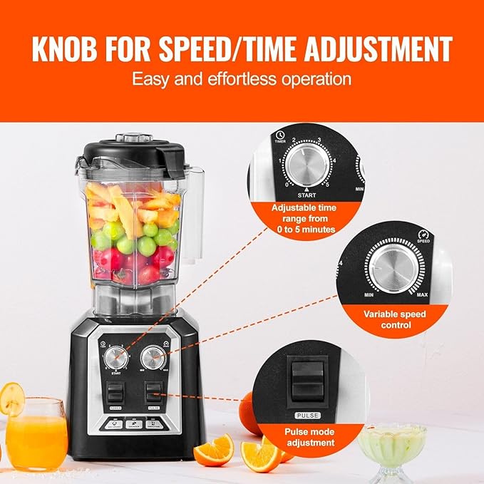 Professional Blender 2200W Peak Power 68 oz Large Capacity Countertop Blender with Variable Speed &amp Pulse Stainless Steel Blades for Frozen Drinks Smoothies Ice Crushing Black
