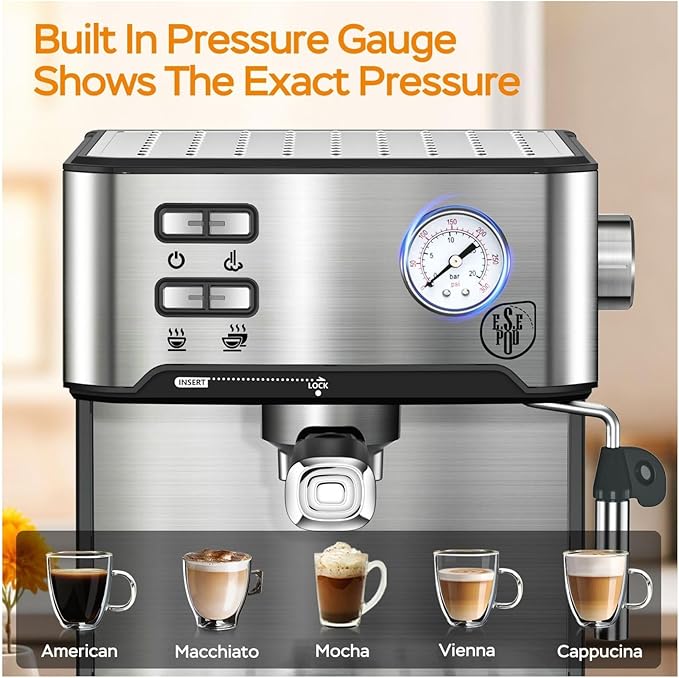 Espresso Machine 20 Bar Coffee Maker with Milk Frother Semi-Automatic Cappuccino Latte Machine 54oz Water Tank Compact Espresso Maker for Home &amp Office
