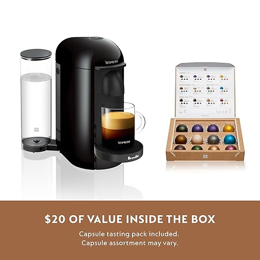 Nespresso Vertuo Plus Coffee and Espresso Maker by Breville Ink Black with Aeroccino Milk Frother