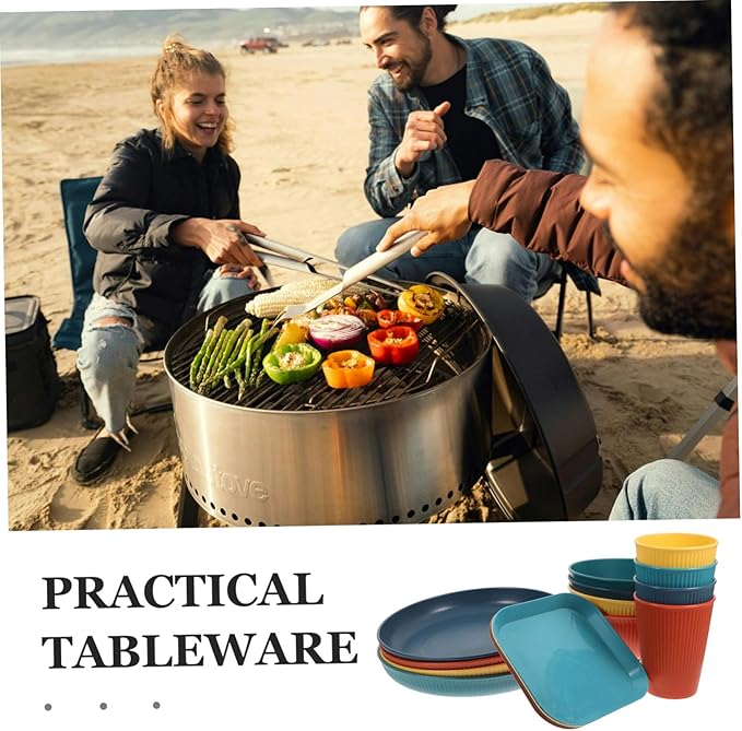 Collapsible Lightweight Unbreakable Dinnerware Set Plates Bowls Cups for Outdoor Camping Parties