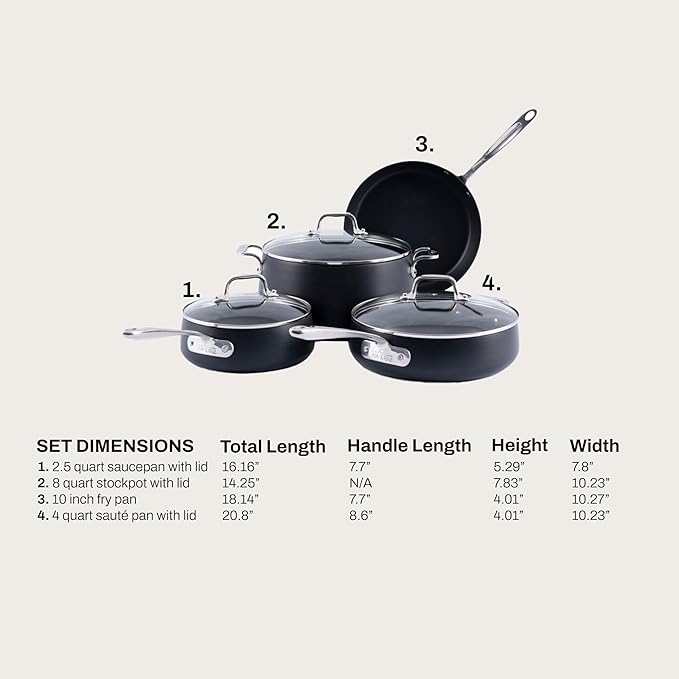 All-Clad Hard Anodized Expert Nonstick Cookware Set -7 Piece Pots and Pans Set Induction OvenSafe 500F - Includes Frying Pans Saucepan Sauté-Pan Stockpot Professional Cookware - Black
