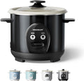 3-Cup Uncooked Rice Cooker Small - Ceramic Coating Non-Toxic Inner Pot One-Touch Multifunction for Rice/Sauté/Yogurt Dishwasher Safe 1-3 People Size Dark