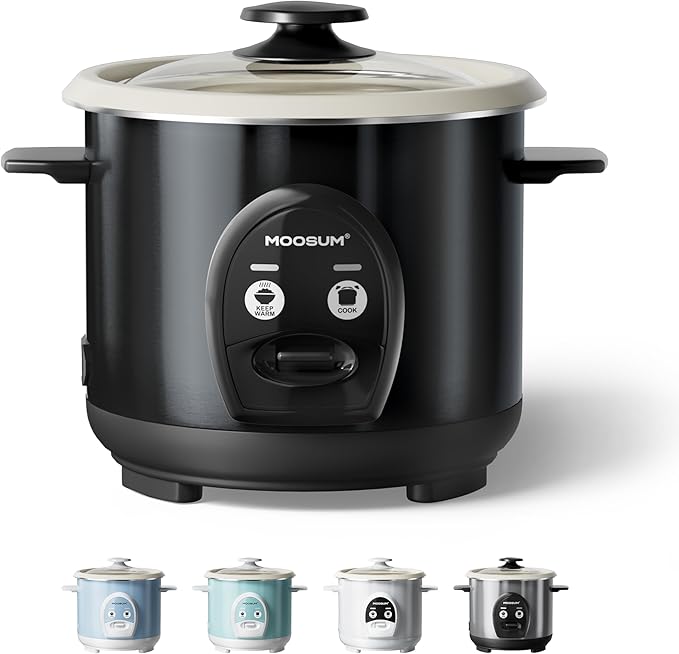 3-Cup Uncooked Rice Cooker Small - Ceramic Coating Non-Toxic Inner Pot One-Touch Multifunction for Rice/Sauté/Yogurt Dishwasher Safe 1-3 People Size Dark