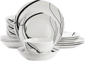 Elama Sarah 16 Piece Porcelain Double Bowl Black Ribbon Dinnerware Set Service for 4 in White and Black