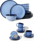 16 Pieces Dinnerware Sets with Coffee Cups with Saucers Blue