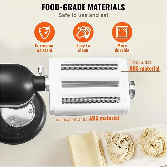 Pasta Maker Attachment 3 in 1 Compatible for KitchenAid Stand Mixers Included Pasta Sheet Roller Spaghetti Cutterand Cleaning Brush